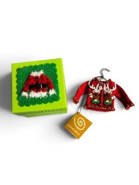 Vintage Michael Simon Mini Christmas Sweater Ornament - Reindeer Red